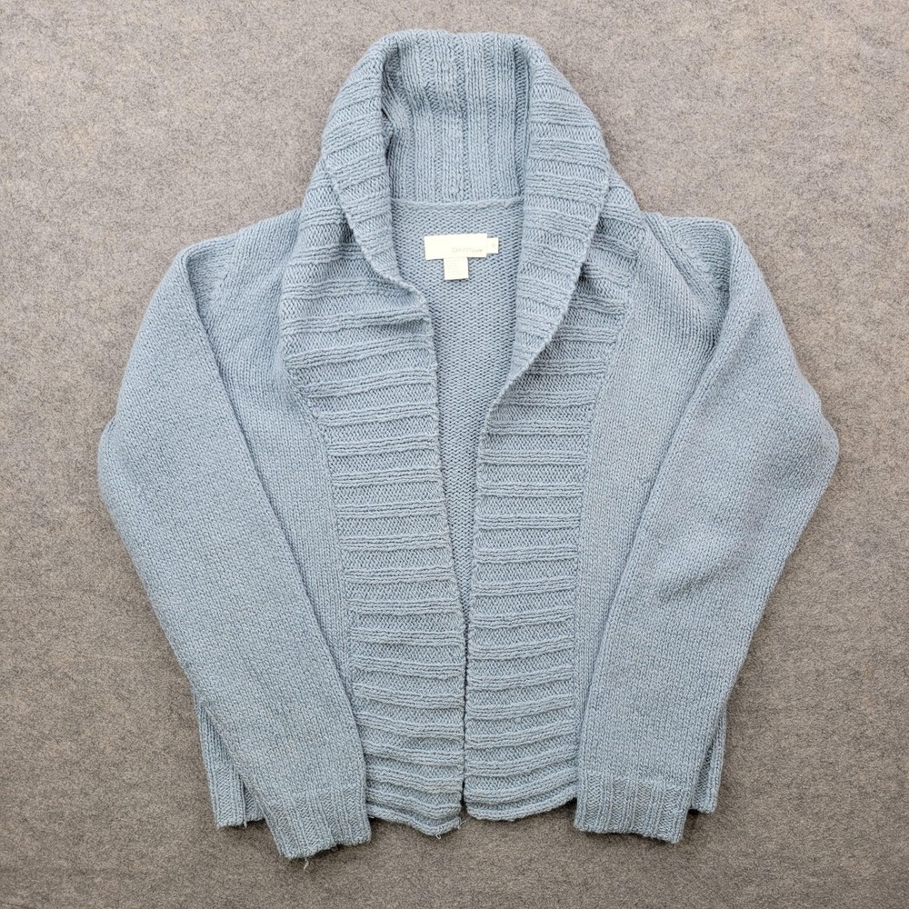 DKNY Pure Sweater Womens Small Blue 100% Alpaca Shawl Collar Open Front Cardigan